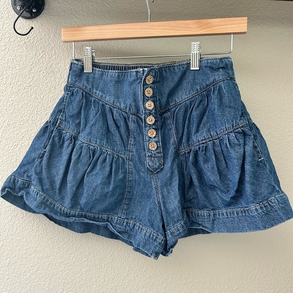 We The Free Blue Jean Shorts High-Waisted Flared